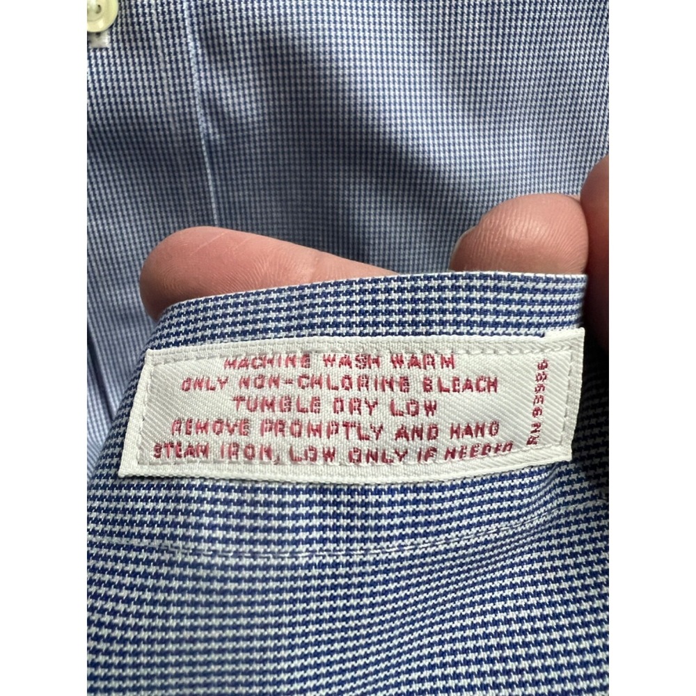 Brooks Brothers 346 Mens 16 2/3 Blue White Micro Check Non-Iron Dress Shirt - Picture 5 of 10